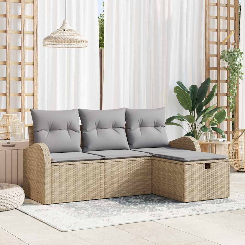 vidaXL Ensemble de canapés de jardin avec coussins et rangements 4 pcs Rotin synthétique Beige