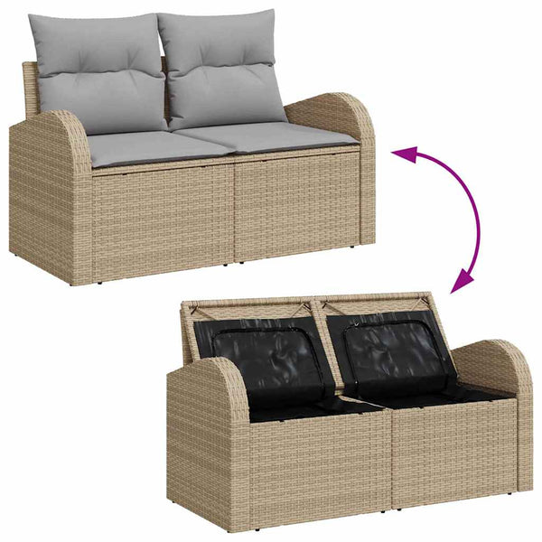 vidaXL Ensemble de canapés de jardin avec coussins et rangements 4 pcs Rotin synthétique Beige