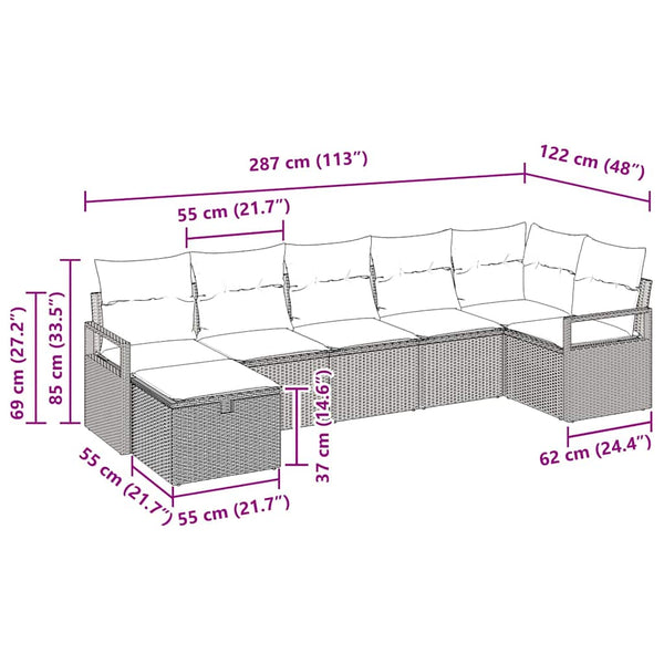 Poly Rattan Sofa Set mit Kissen, 7-teilig