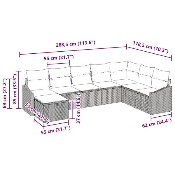 vidaXL Salon de jardin avec coussins 9 pcs Résine tressée