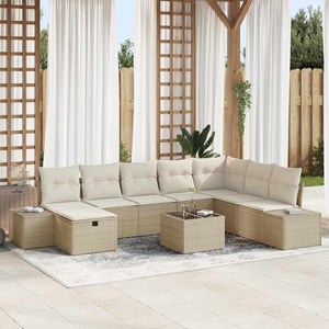 9-teiliges Garten-Sofa-Set Beige Poly Rattan