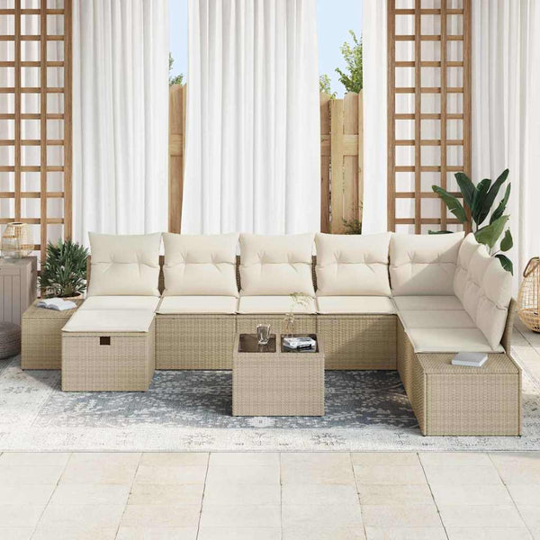 9-teiliges Garten-Sofa-Set Beige Poly Rattan