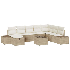 9-teiliges Garten-Sofa-Set Beige Poly Rattan