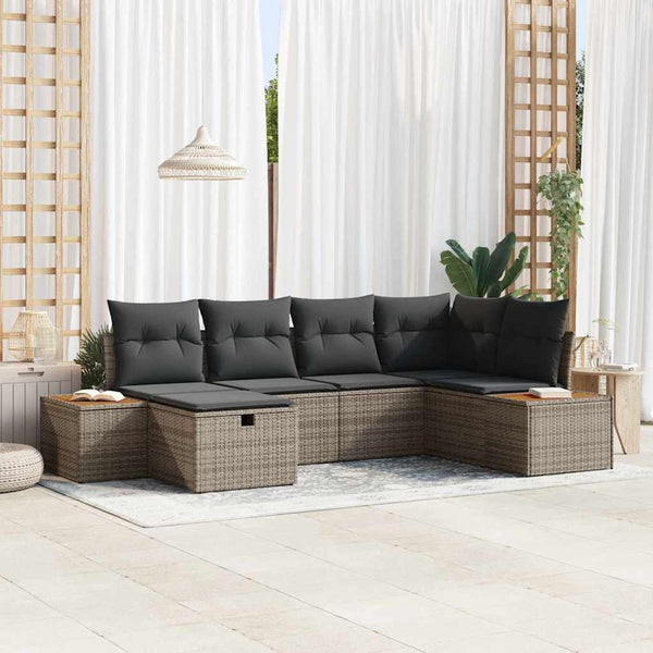 vidaXL Ensemble de canapés de jardin avec coussins de rangement Gris Résine tressée