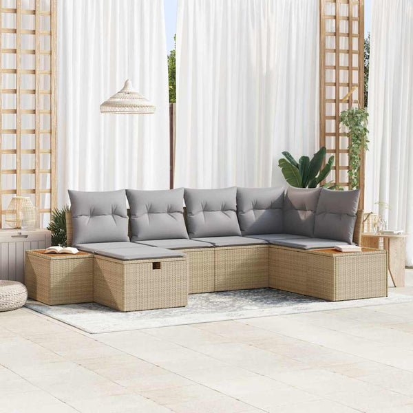 vidaXL Salon de jardin avec coussins et espace de rangement Beige Résine tressée