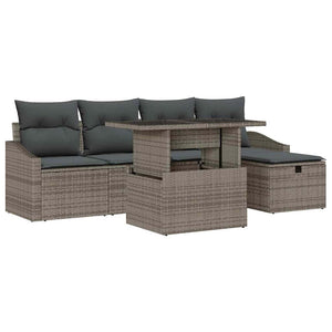 Garten Sofa Set Grau Poly Rattan 6-teilig