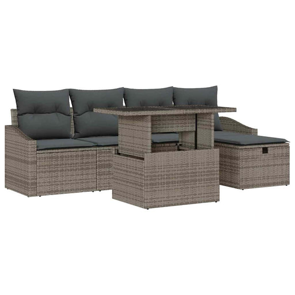 Garten Sofa Set Grau Poly Rattan 6-teilig