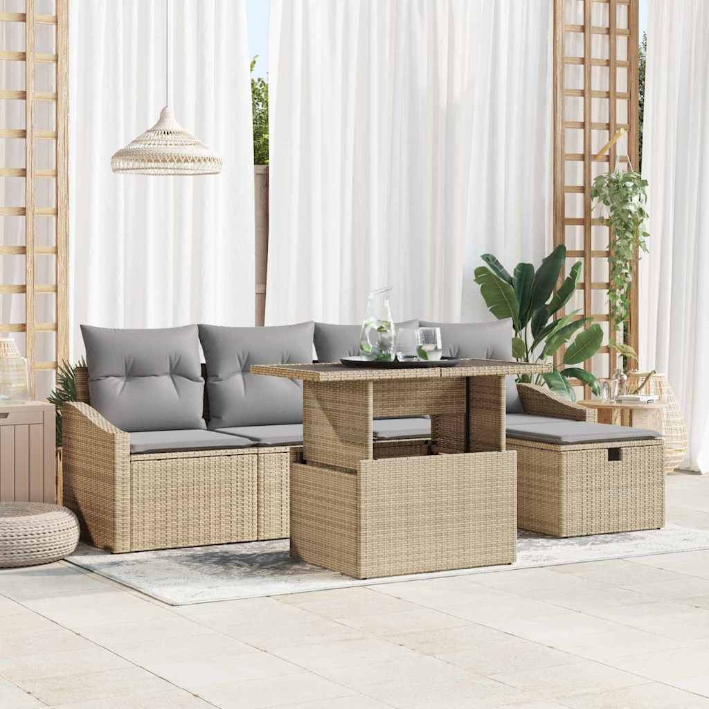 Gartenmöbel Set Beige Poly-Rattan 6-teilig