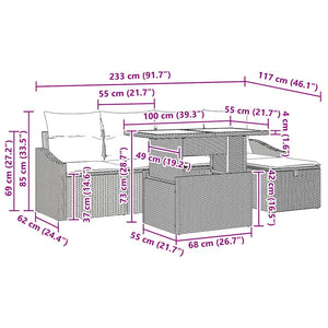 Gartenmöbel Set Beige Poly-Rattan 6-teilig
