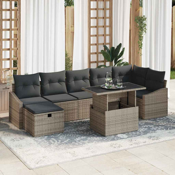 Garten Sofa Set 8-teilig Grau Rattan
