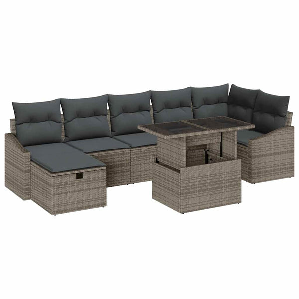 Garten Sofa Set 8-teilig Grau Rattan