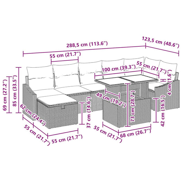 Garten Sofa Set 8-teilig Hellgrau