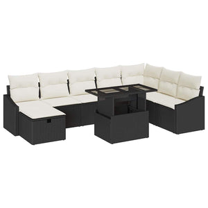 Garten Sofa Set Schwarz Poly Rattan 9-teilig
