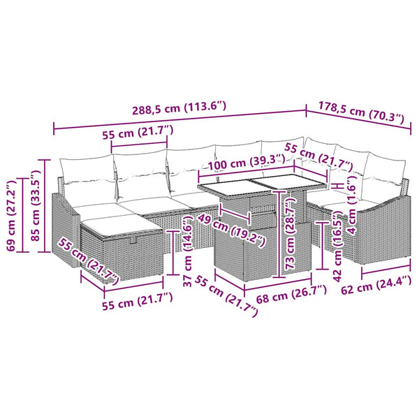 Garten Sofa Set Schwarz Poly Rattan 9-teilig