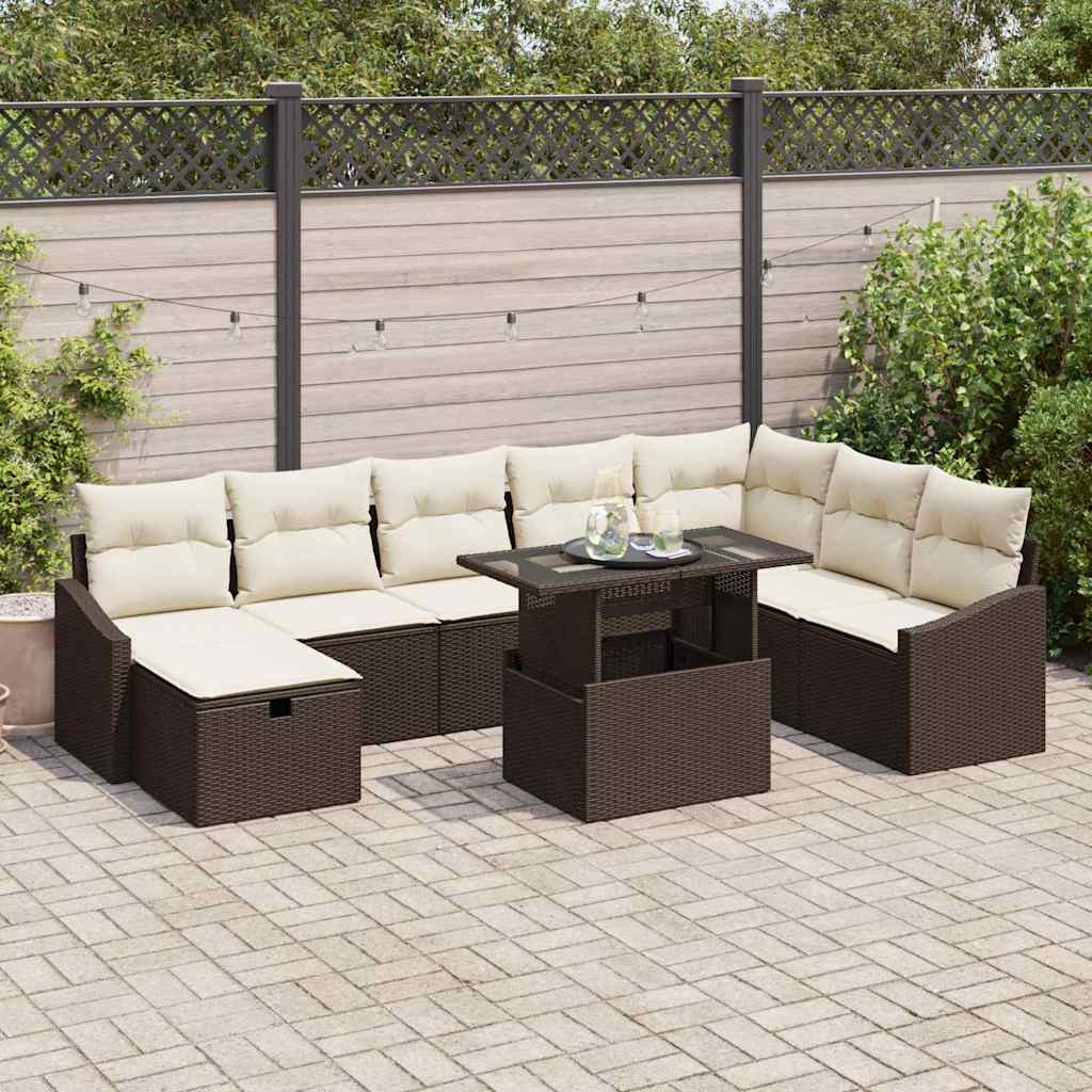 Gartenmöbel Set 9-teilig Braun Rattan