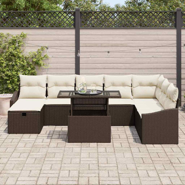 Gartenmöbel Set 9-teilig Braun Rattan