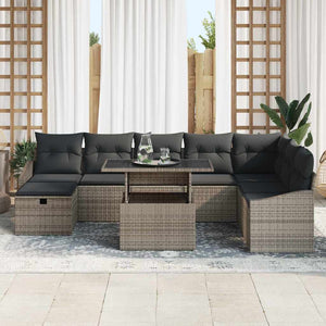 Garten Sofa Set Grau Poly Rattan 9-teilig