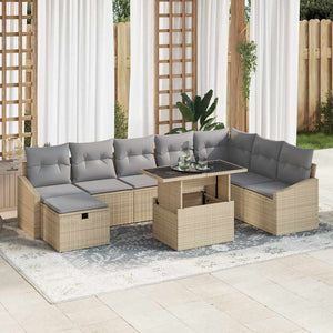vidaXL Salon de jardin 9 pcs Beige Résine tressée