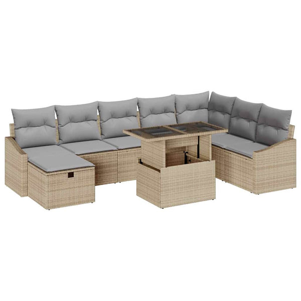 vidaXL Salon de jardin 9 pcs Beige Résine tressée