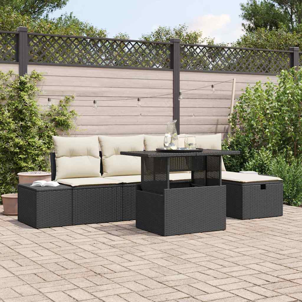 Garten Sofa Set Schwarz Poly Rattan 6-teilig
