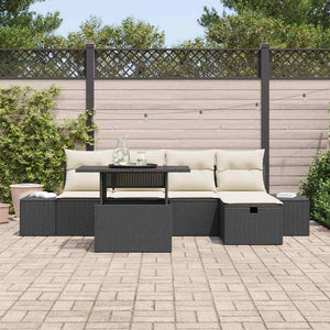 Garten Sofa Set Schwarz Poly Rattan 6-teilig