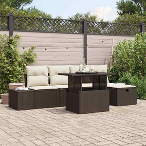 Garten Sofa Set Braun Poly Rattan 6-teilig