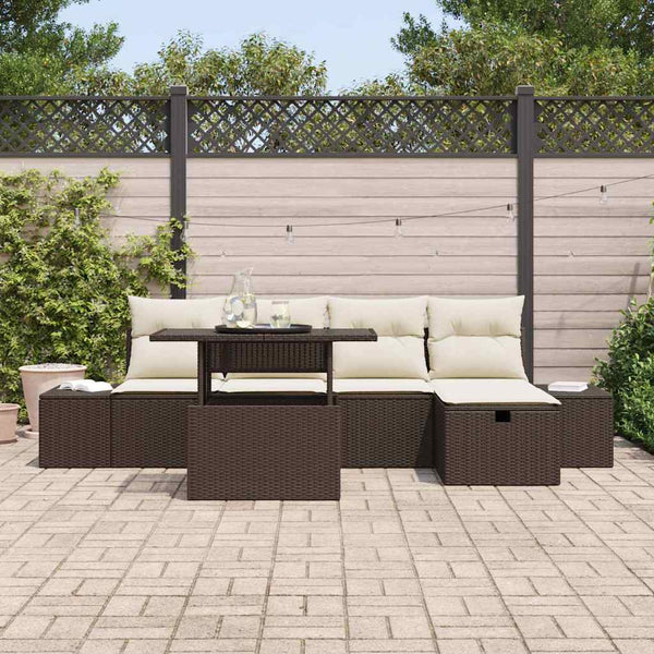 Garten Sofa Set Braun Poly Rattan 6-teilig
