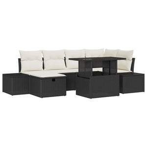 Garten Sofa Set 7-teilig Schwarz Rattan