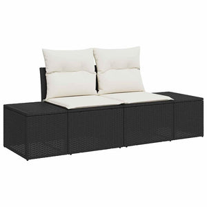 Garten Sofa Set 7-teilig Schwarz Rattan