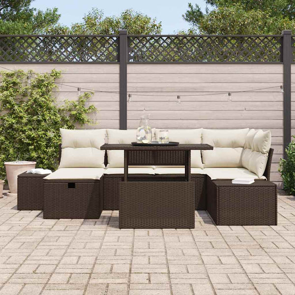 Garten Sofa Set 7-teilig Braun Rattan