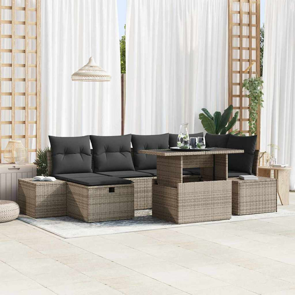 vidaXL Salon de jardin 7 pcs Gris résine tressée