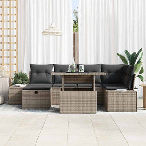 Garten Sofa Set Poly-Rattan Grau 7-teilig