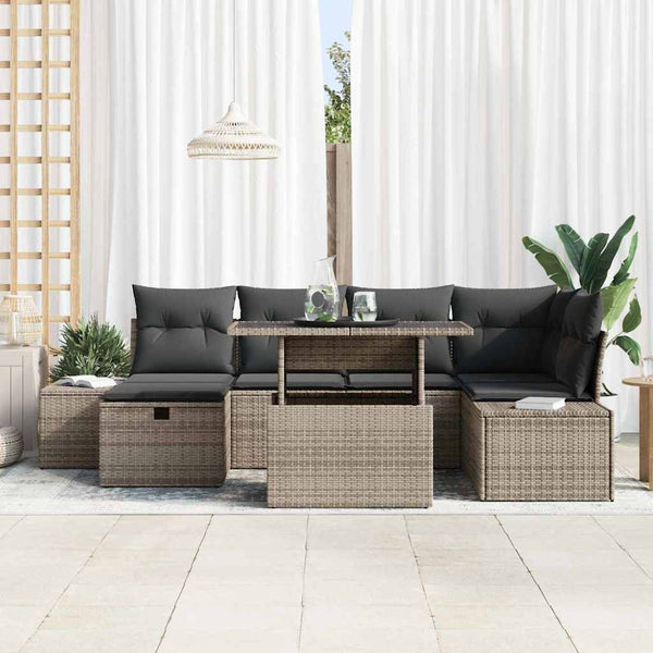 Garten Sofa Set Poly-Rattan Grau 7-teilig