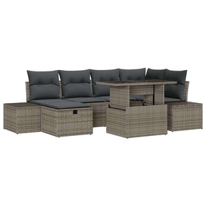 Garten Sofa Set Poly-Rattan Grau 7-teilig