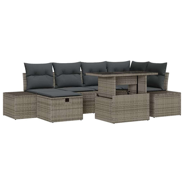Garten Sofa Set Poly-Rattan Grau 7-teilig