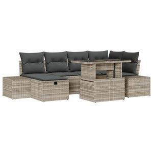 Garten Sofa Set 7-teilig Hellgrau Rattan