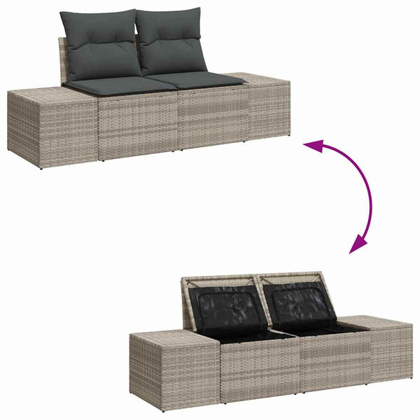 Garten Sofa Set 7-teilig Hellgrau Rattan