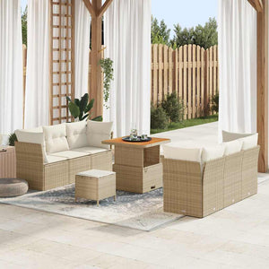 Gartensofa Set Beige Poly Rattan 9-teilig