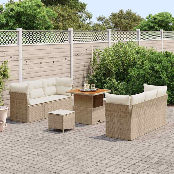 Gartensofa Set Beige Poly Rattan 9-teilig