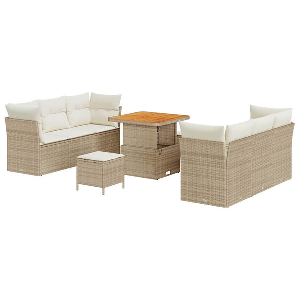 Gartensofa Set Beige Poly Rattan 9-teilig