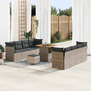 Graues Poly-Rattan Gartensofa-Set, 11-teilig