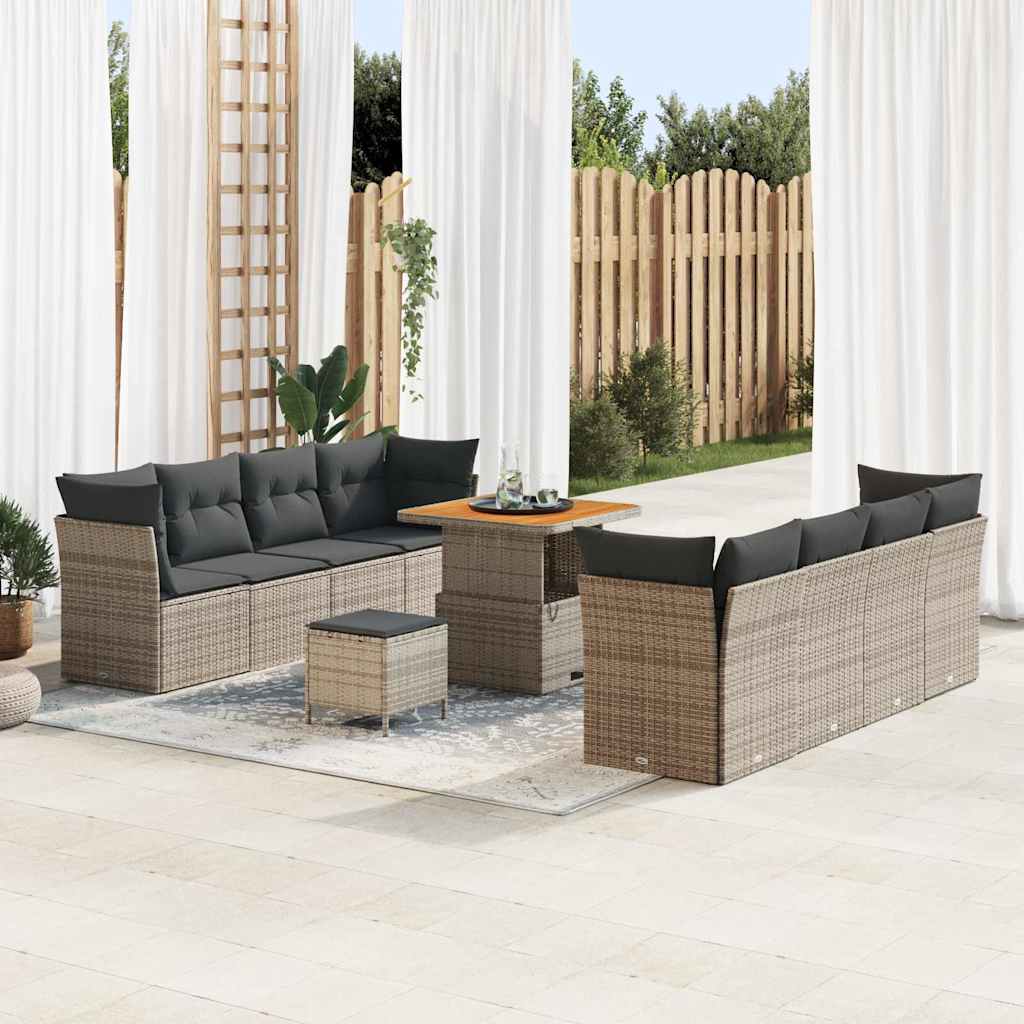 Graues Poly-Rattan Gartensofa-Set, 11-teilig