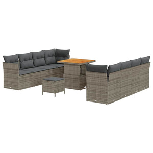 Graues Poly-Rattan Gartensofa-Set, 11-teilig