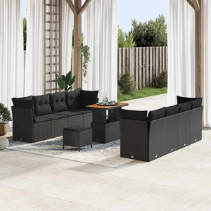 Schwarzes 11-teiliges Gartensofa-Set aus Polyrattan