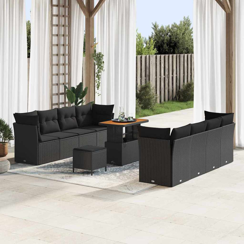 Schwarzes 11-teiliges Gartensofa-Set aus Polyrattan