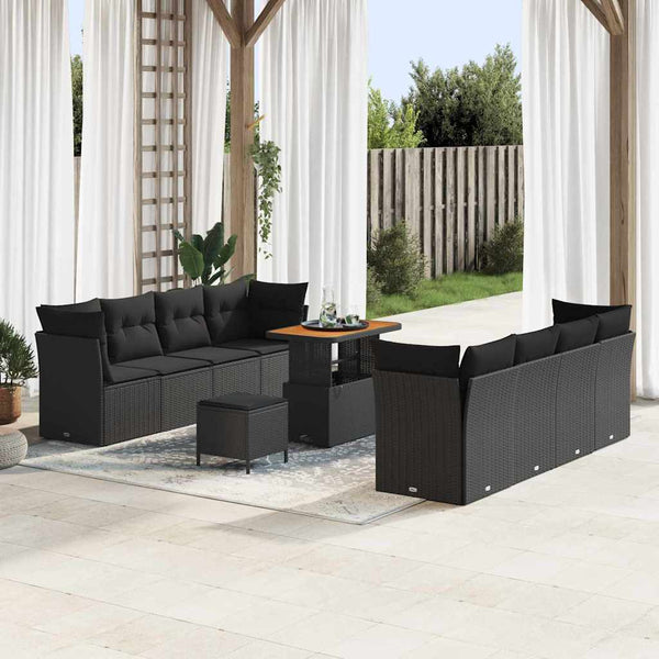 Schwarzes 11-teiliges Gartensofa-Set aus Polyrattan