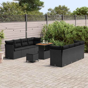 Schwarzes 11-teiliges Gartensofa-Set aus Polyrattan