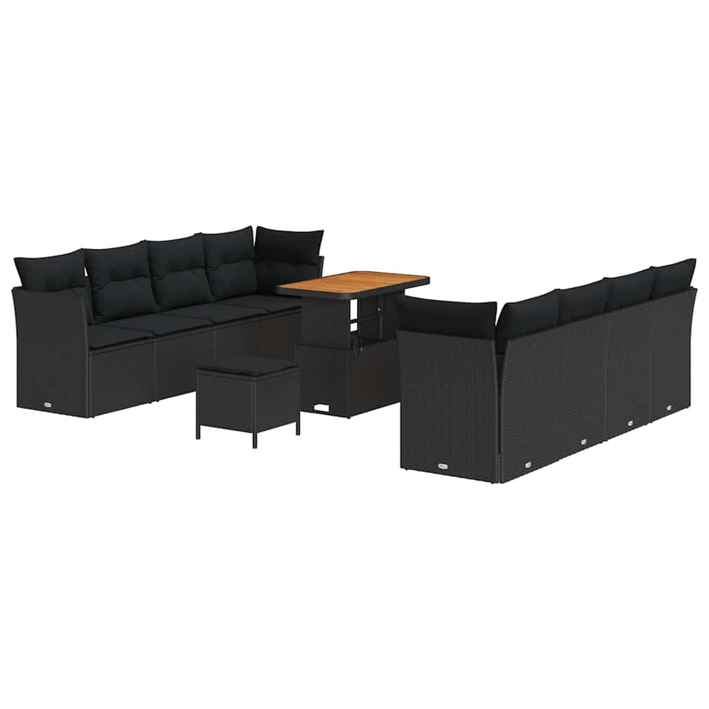 Schwarzes 11-teiliges Gartensofa-Set aus Polyrattan