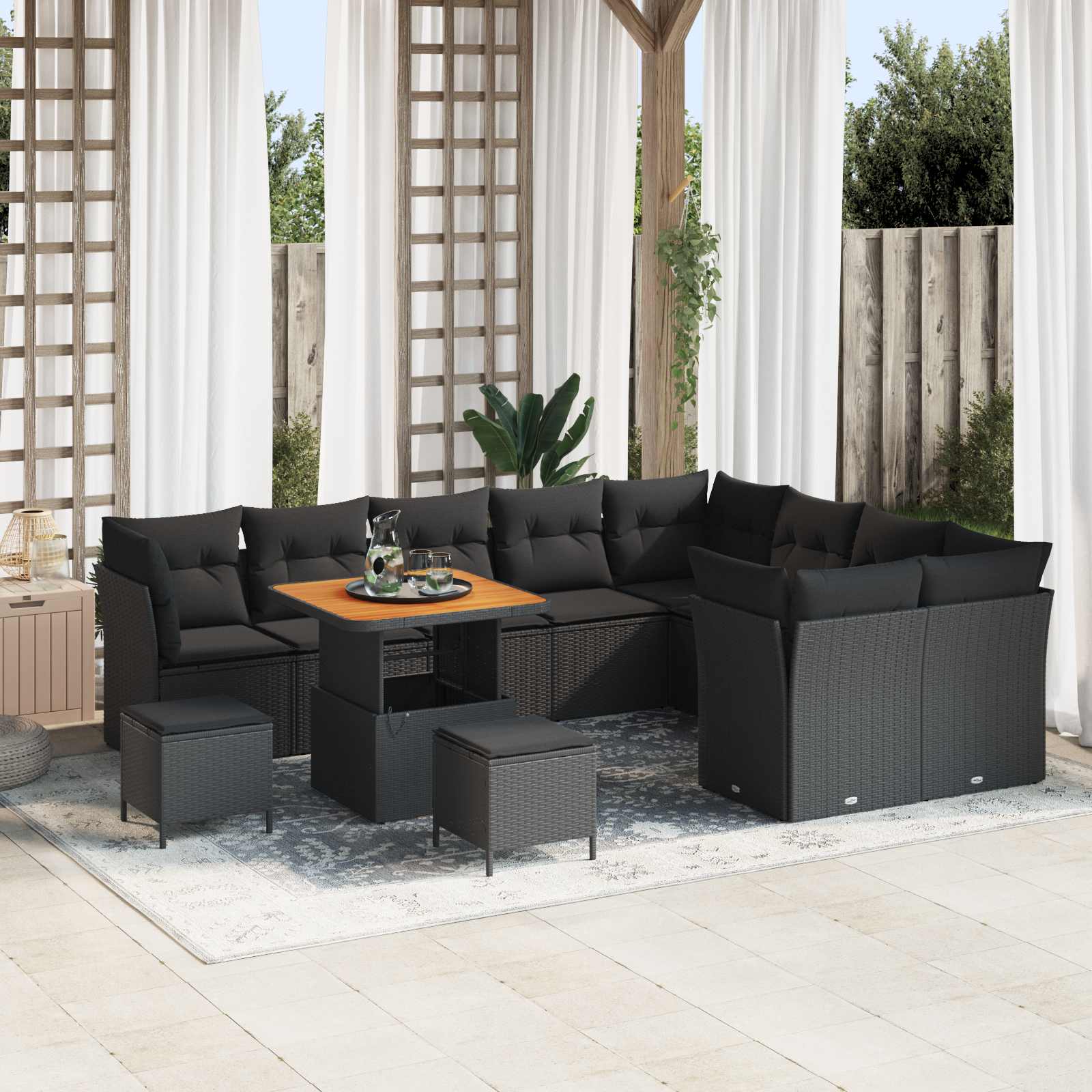 Poly-Rattan Gartensofa Set, 12-teilig, Schwarz