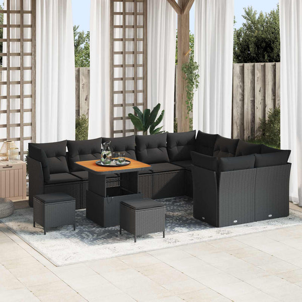Poly-Rattan Gartensofa Set, 12-teilig, Schwarz